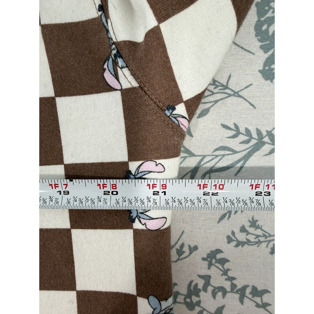 Disney Stitch Checkered Sweatshirt Brown Crewneck Pullover M Nostalgic Playful - Picture 6 of 7